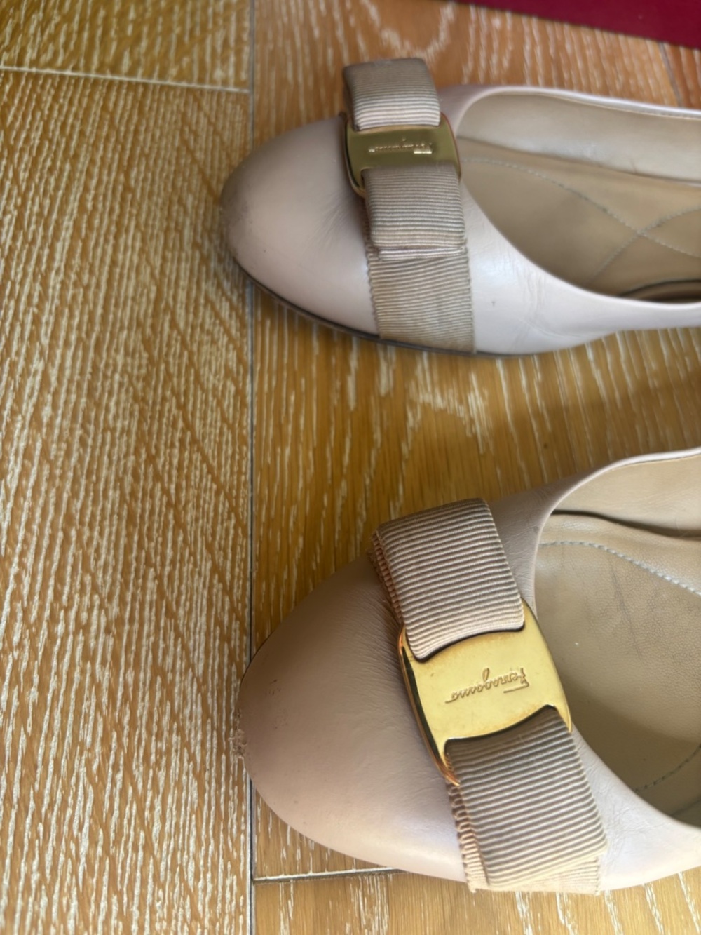 Salvatore Ferragamo Varina Nude/Tan Calf Leather Ballet Flats 37 (US 7) - Picture 10 of 12